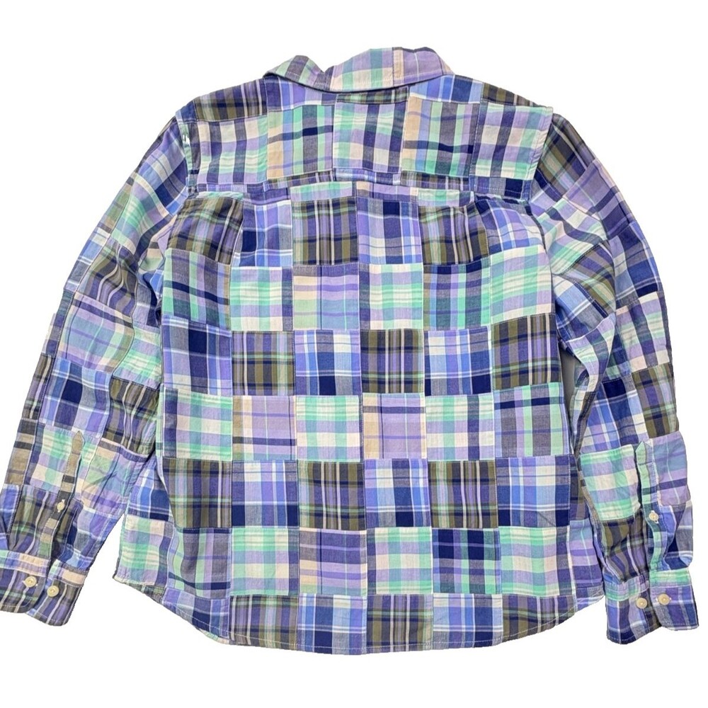 LL Bean Madras Patchwork Plaid Shirt Petite Roll Tab Sleeve Cottage MP - Picture 5 of 16